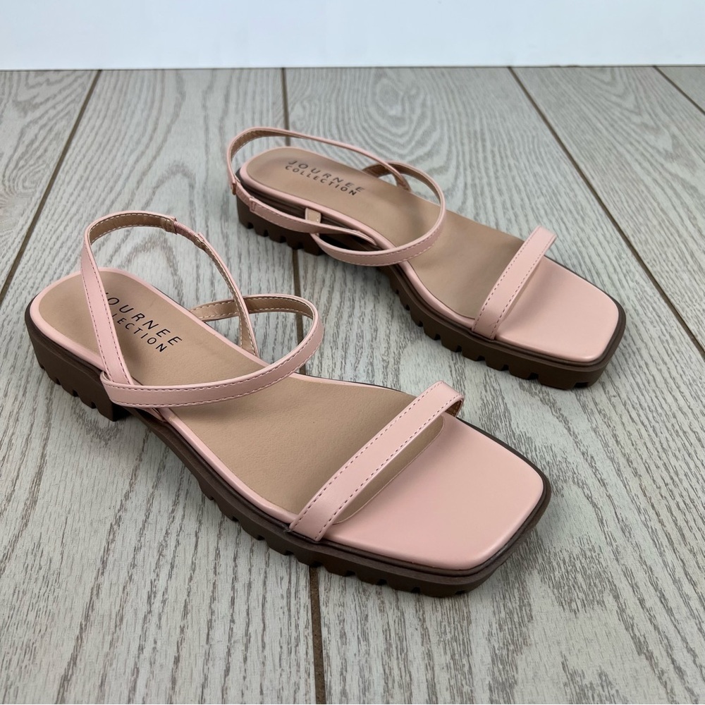 Journee Collection Women's Nylah Slim Platform Sling Back Sandals 9.5 Rose $80